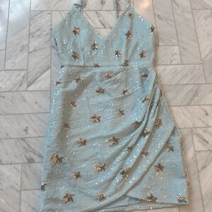 Superdown sequin dress w gold stars
